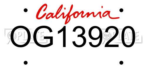 OG13920 California License Plate