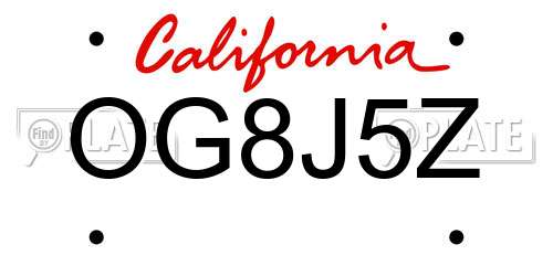 OG8J5Z California License Plate