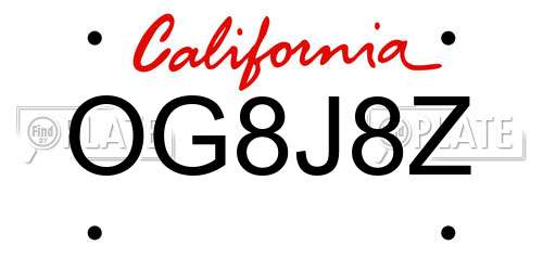 OG8J8Z California License Plate