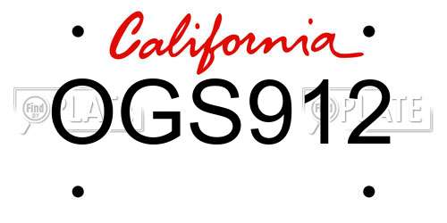 OGS912 California License Plate