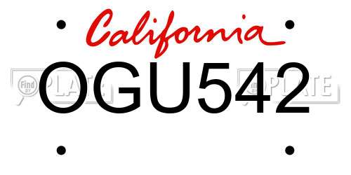 OGU542 California License Plate