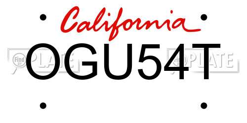 OGU54T California License Plate