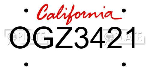 OGZ3421 California License Plate