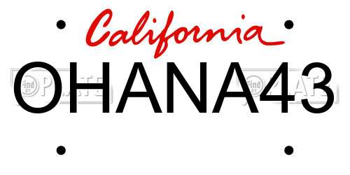 OHANA43 California License Plate
