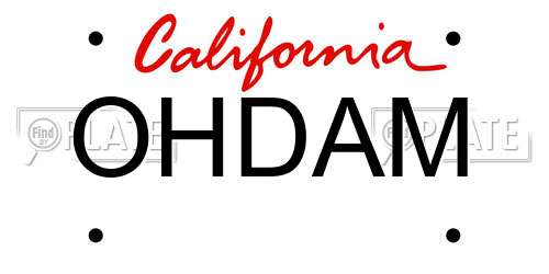 OHDAM California License Plate