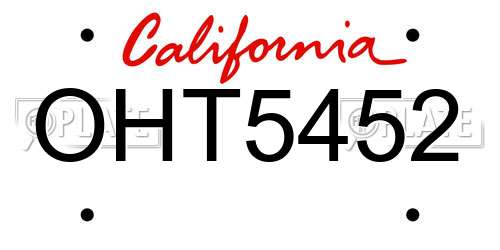 OHT5452 California License Plate
