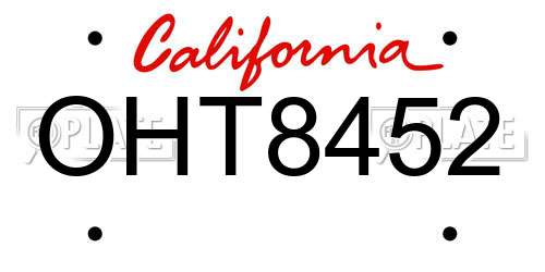 OHT8452 California License Plate