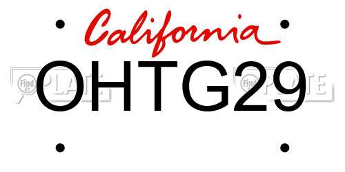 OHTG29 California License Plate