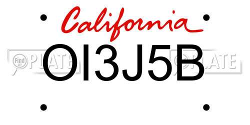 OI3J5B California License Plate