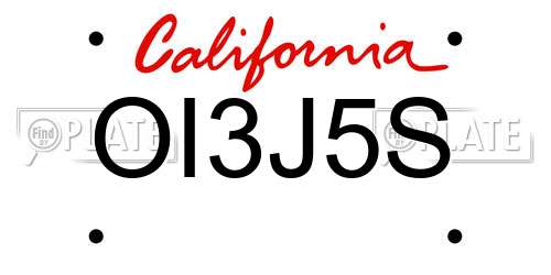 OI3J5S California License Plate