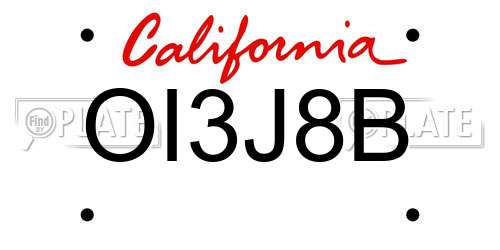 OI3J8B California License Plate