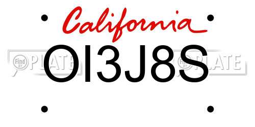 OI3J8S California License Plate