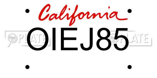 OIEJ85 California License Plate