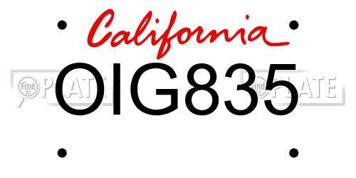 OIG835 California License Plate