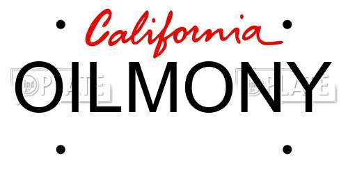 OILMONY California License Plate