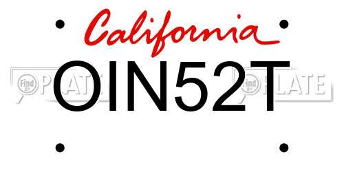 OIN52T California License Plate