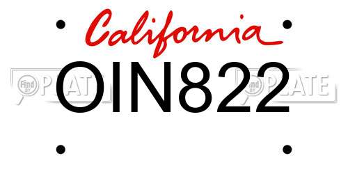 OIN822 California License Plate