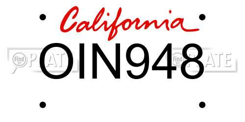 OIN948 California License Plate