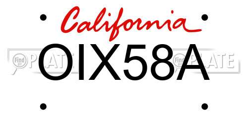 OIX58A California License Plate