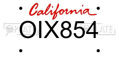 OIX854 California License Plate