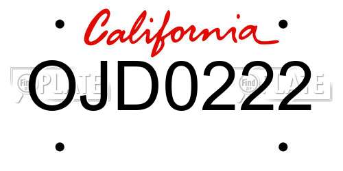 OJD0222 California License Plate