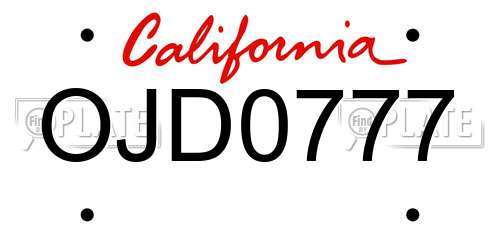 OJD0777 California License Plate