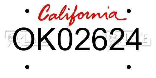 OK02624 California License Plate
