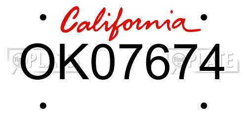 OK07674 California License Plate