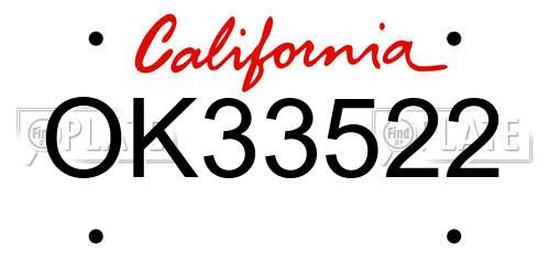 OK33522 California License Plate