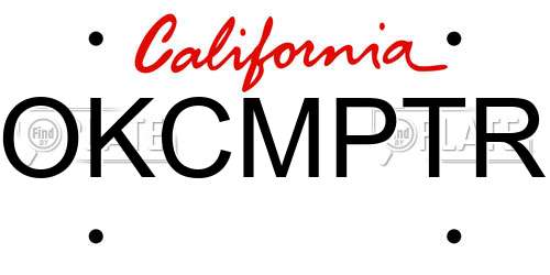 OKCMPTR California License Plate