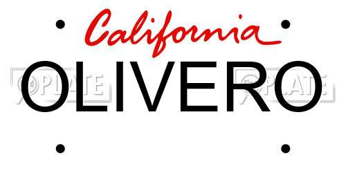 OLIVERO California License Plate