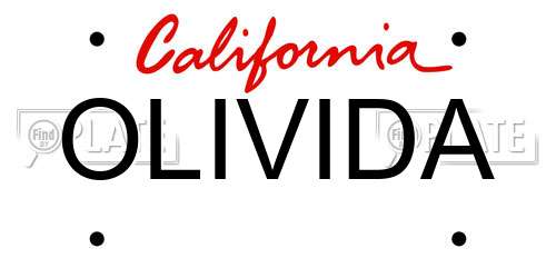 OLIVIDA California License Plate