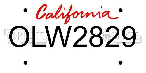 OLW2829 California License Plate