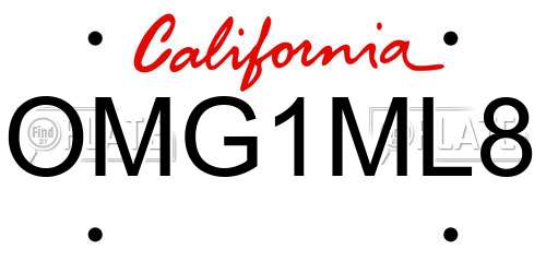 OMG1ML8 California License Plate