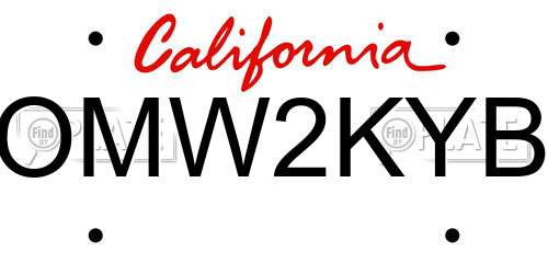 OMW2KYB California License Plate