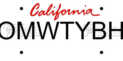 OMWTYBH California License Plate