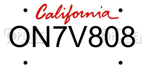 ON7V808 California License Plate