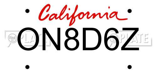 ON8D6Z California License Plate