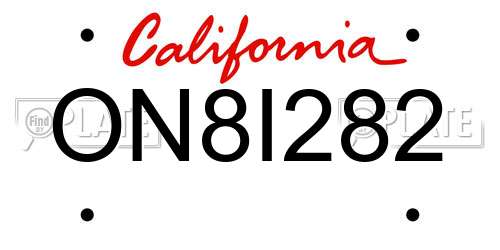 ON8I282 California License Plate