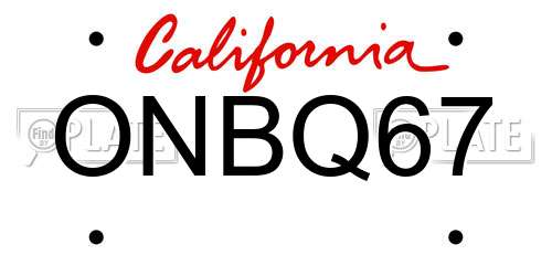 ONBQ67 California License Plate