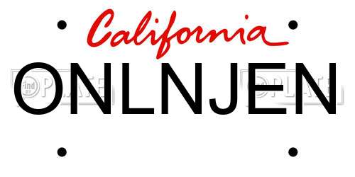 ONLNJEN California License Plate