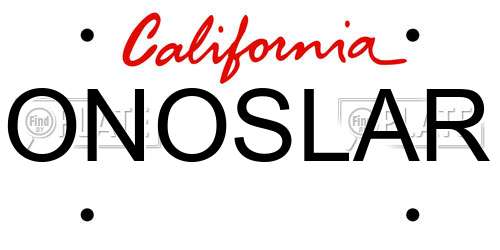 ONOSLAR California License Plate
