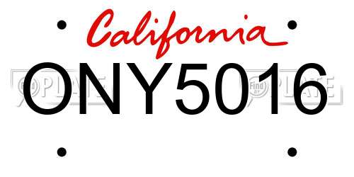ONY5016 California License Plate
