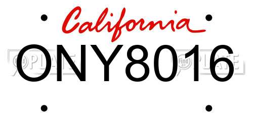 ONY8016 California License Plate