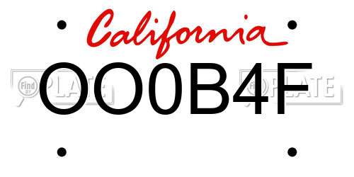 OO0B4F California License Plate