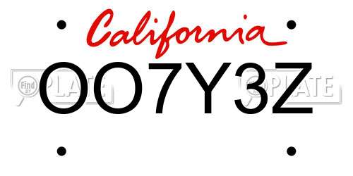 OO7Y3Z California License Plate