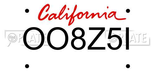 OO8Z5I California License Plate