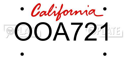 OOA721 California License Plate