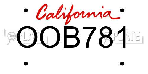 OOB781 California License Plate