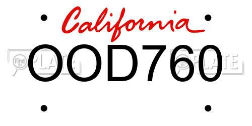 OOD760 California License Plate